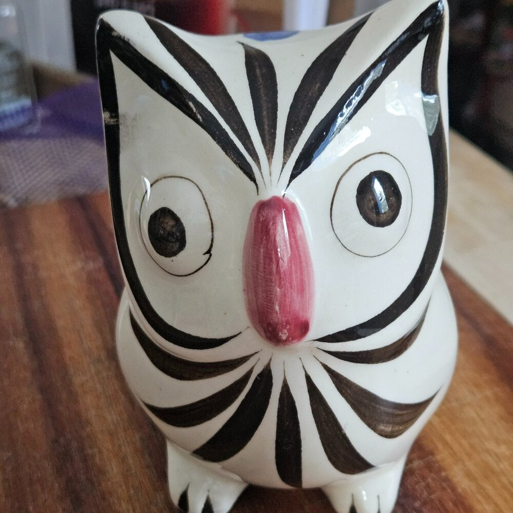 MEXICAN TONALA OWL HANPAINTED CERAMIC  SIGNED MEXICO